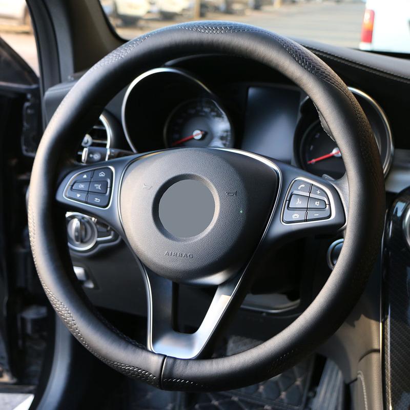 Universal 38cm Car Steering Wheel Cover Genuine Leather Braid For Steering Wheel 15in Cowhide Car Steering Wheel Wrap Soft Cool