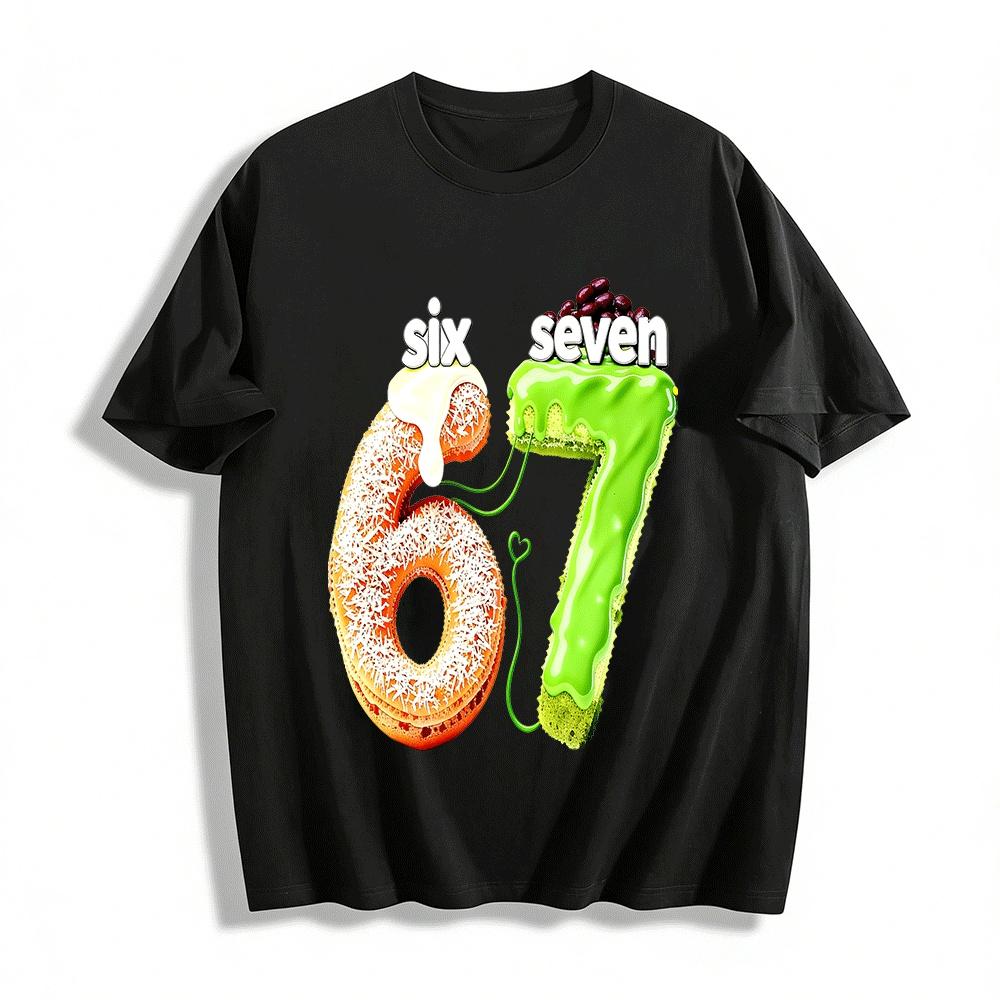 Food Themed Number 67 Print Casual Tee Pure cotton T-shirt XXS