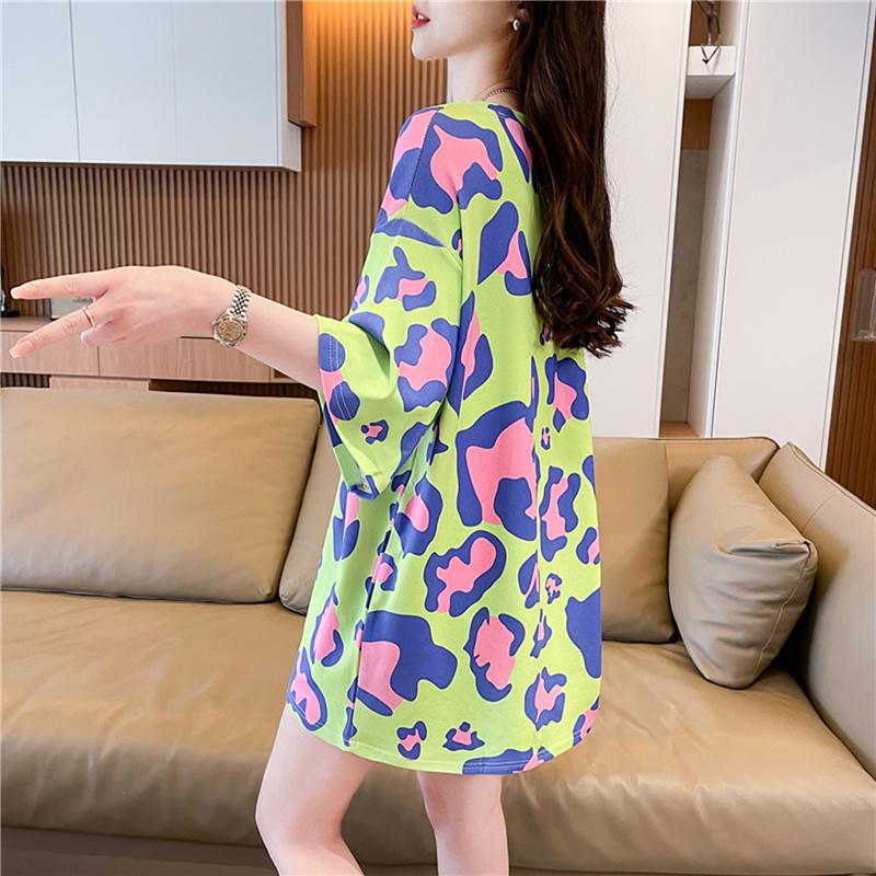 Korean Leopard Print Oversized Long T-shirts Fashion Large Size T-shirt Summer Women Green Y2k Tops Harajuku Hip Hop Streetwear