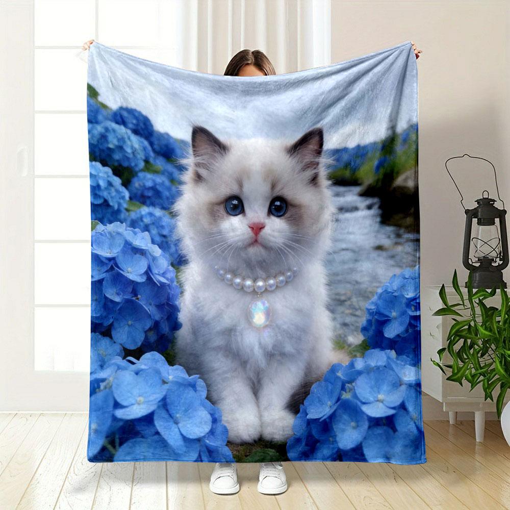 1PC The Puppy in The Flower Bushes Print Warm Comfortable Blanket Home Travel Camping for Adults and Kids Luxury Gifts