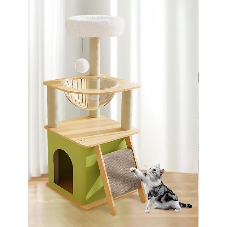 Green Cat Tree with Cat Condos Cat Scratchers Space Capsule Cat Climbing Frame Cat Tree Tower Cat Scratching Posts Pet Products