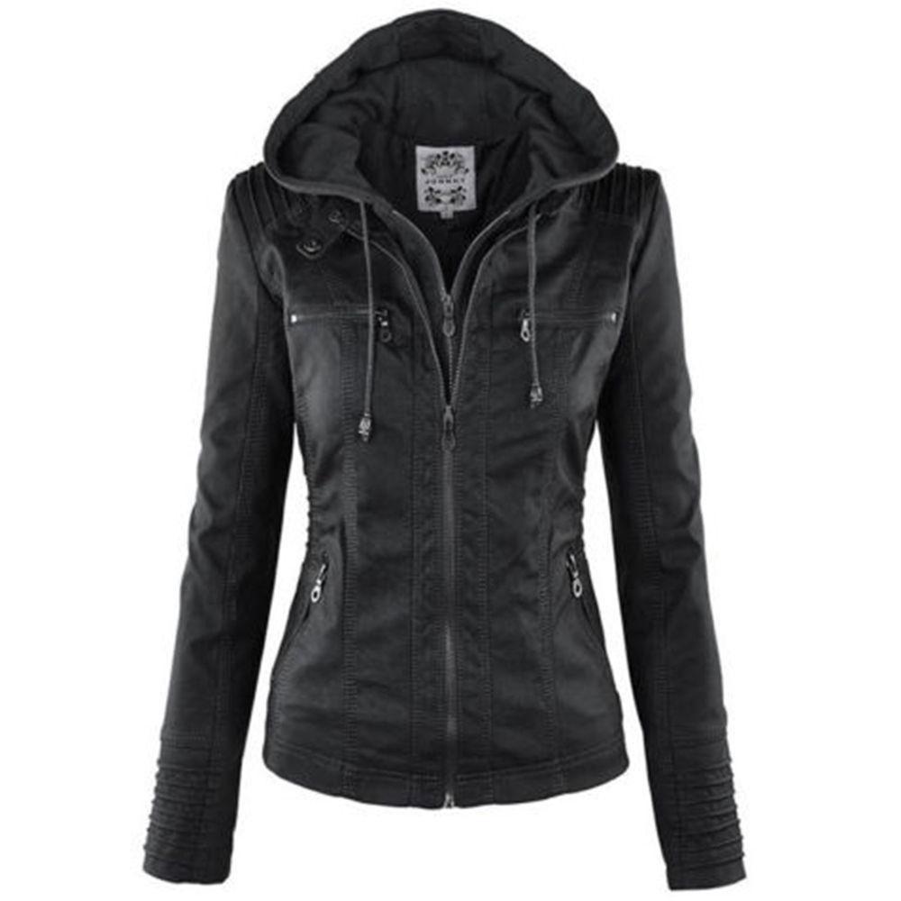 Stunning Womens Leather Hooded Jacket Slim