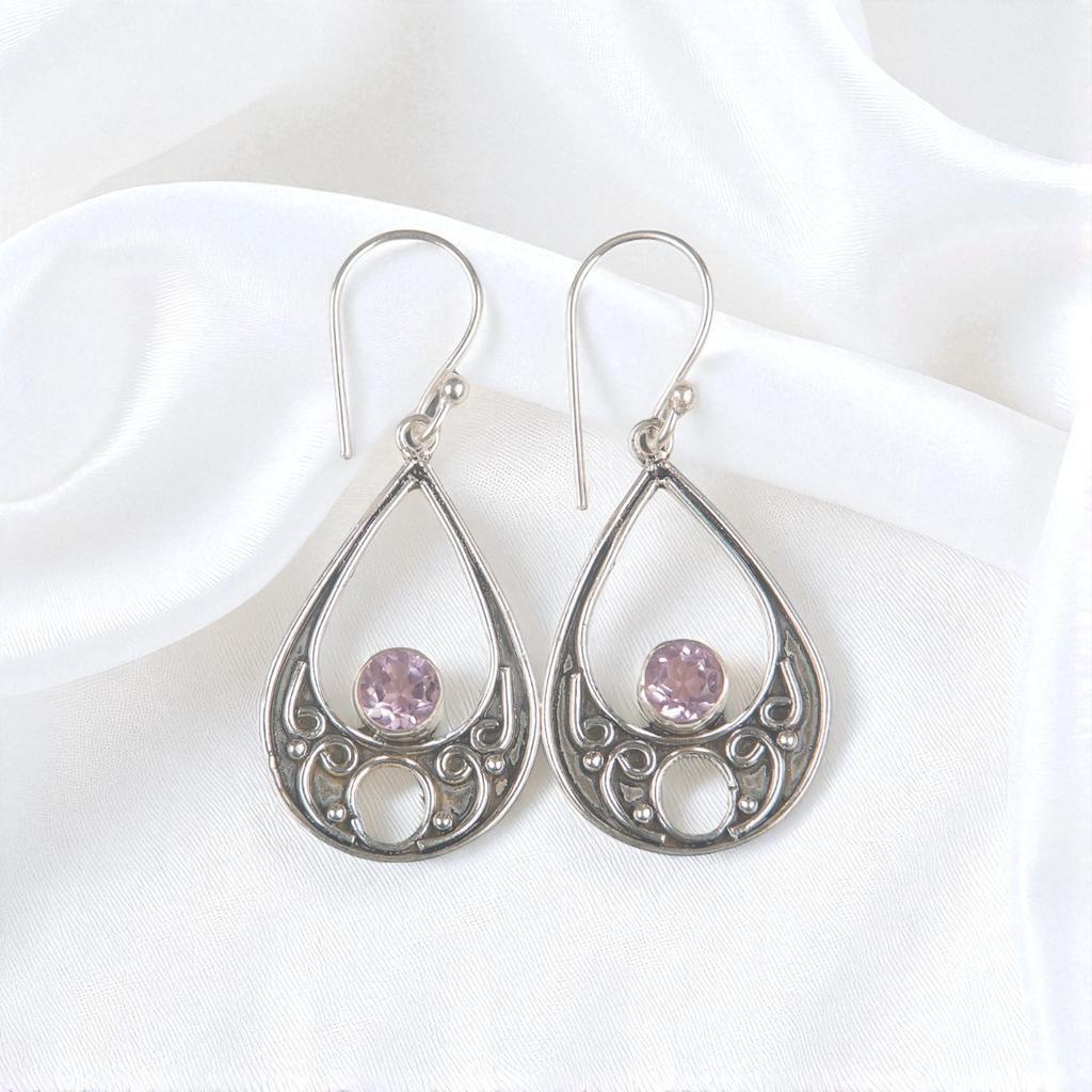 Morganite Gemstone 925 Sterling Silver Handmade Jewelry Women Hook Earrings1.91" EE-90-10