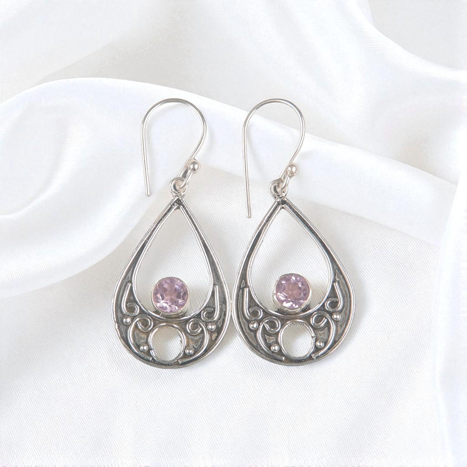 

Morganite Gemstone 925 Sterling Silver Handmade Jewelry Women Hook Earrings1.91 EE-90-10