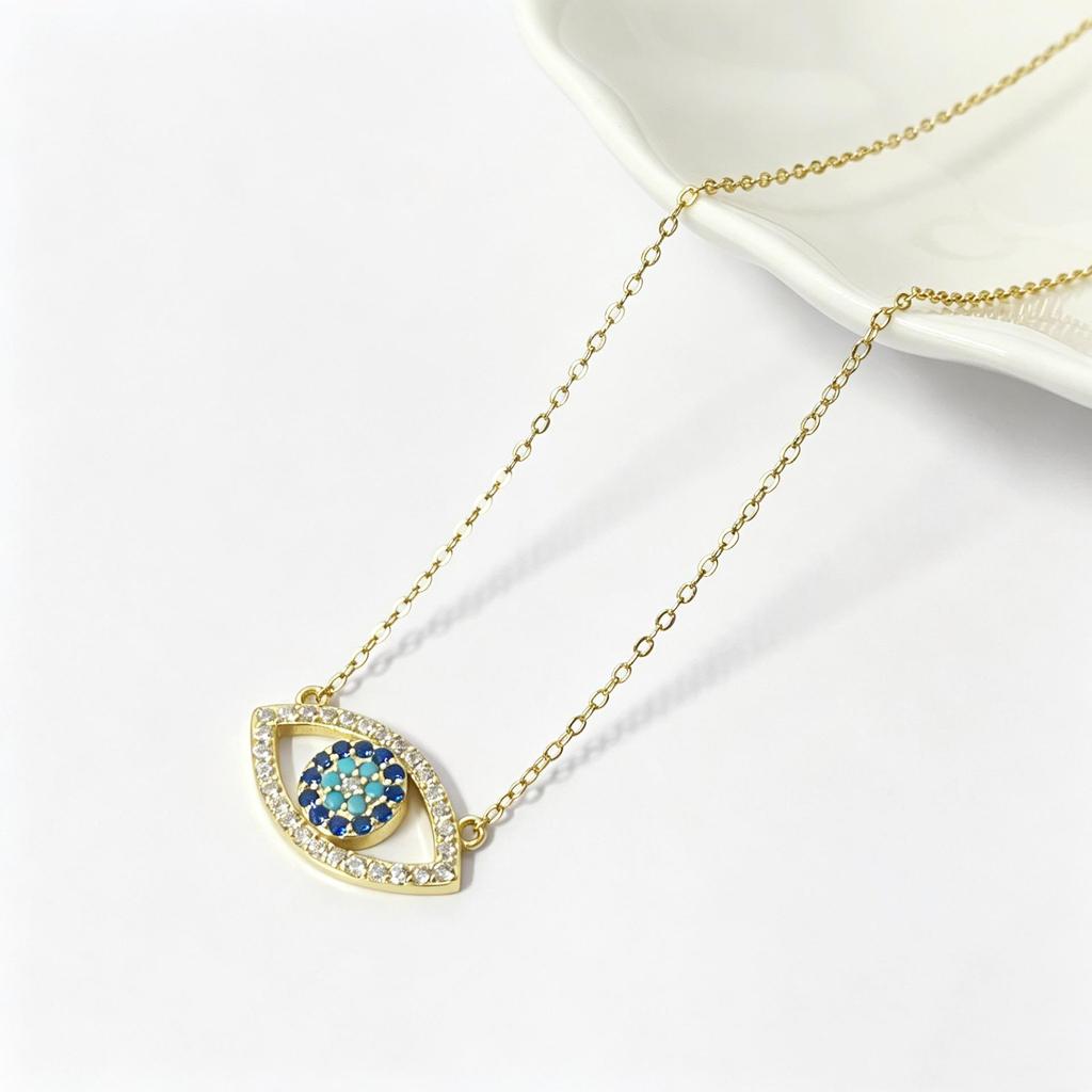 S925 Sterling Silver Evil Eye Blue Zircon Pendant Necklace for Women | European & American Niche Fashion Clavicle Chain
