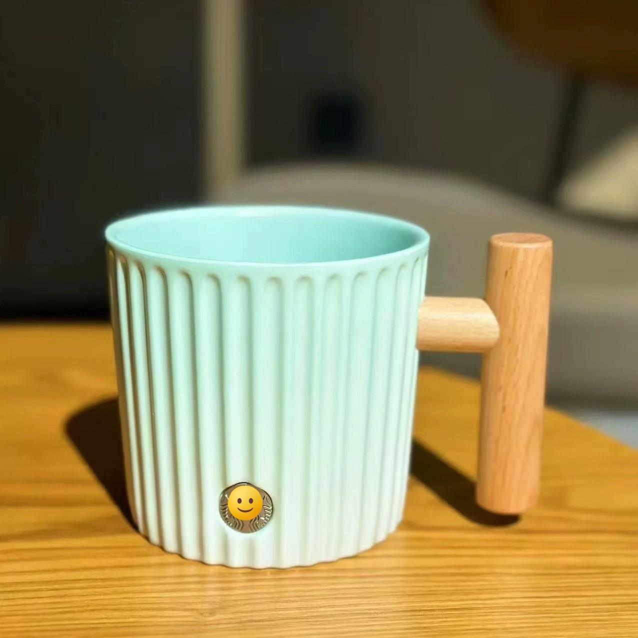 Mint Green Vertical Stripe Copper Emblem Ceramic Coffee Mug Mint Green Stripe