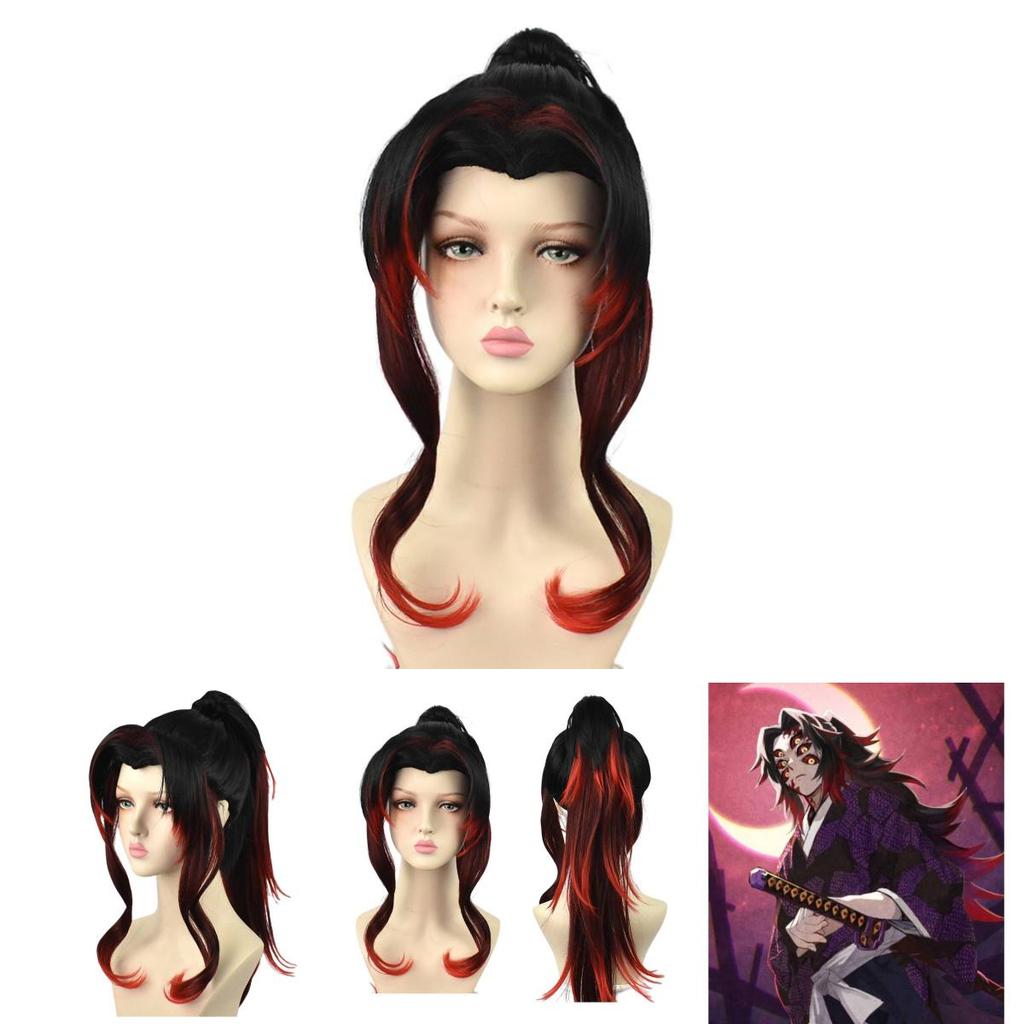 Black Red Gradient Wig For Anime Cosplay Medium Length With High-temperature Fiber