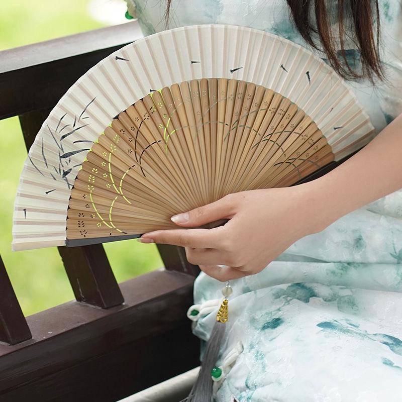 Chinese Style Cheongsam Fashion Show Folding Fan, Elegant and Retro Style Hanfu Dance Folding Fan for Women
