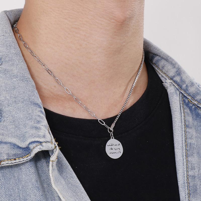 Niche Design Round Brand Carving Pendant Necklace