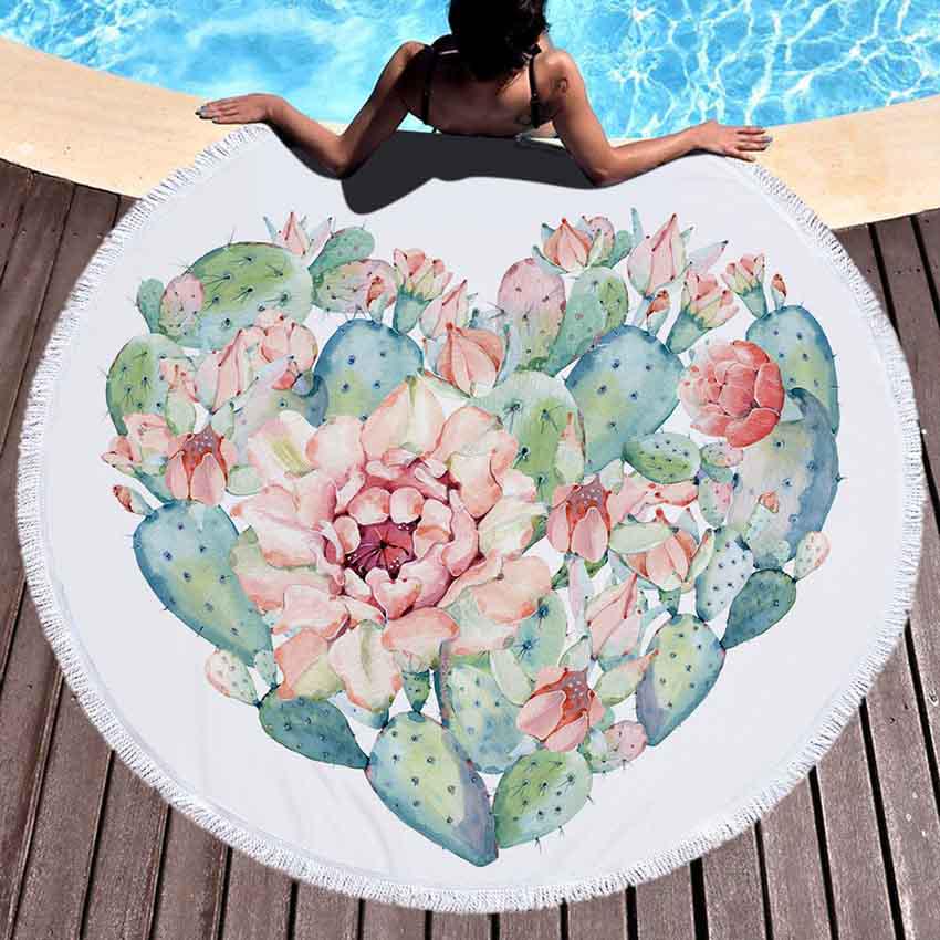 

WHQ 150*150cm Pineapple Cactus Print Round Beach Towel Microfiber SHOWER BATH TOWELS Summer Swimming Shawl Yoga Mat Tassel Round 150x150cm