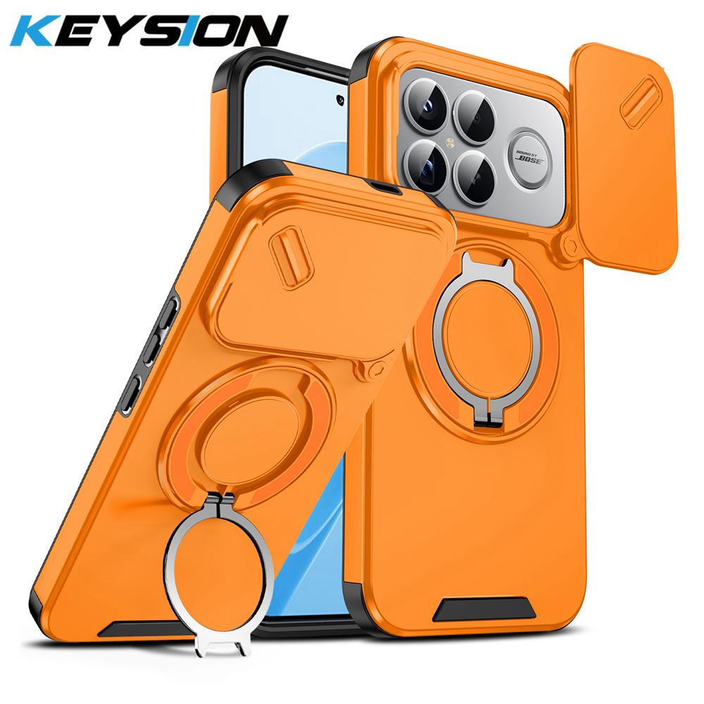 

KEYSION 360° кільце-підставка чохол для телефону для Xiaomi POCO F8 Ultra захист висувної камери магнітний ударостійкий чохол для POCO F8 Pro for POCO F8 Ultra помаранчевий