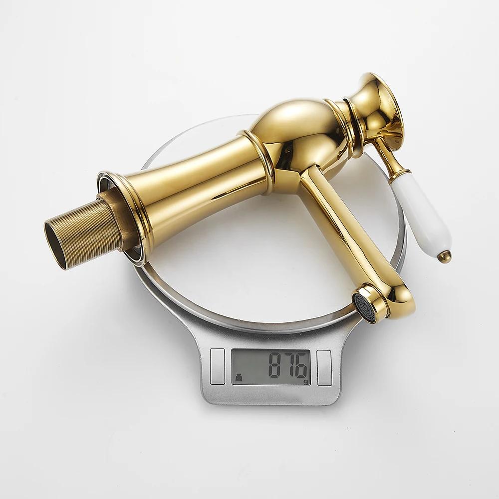 Basin Mixer Tap Gold Bathroom Sink Facuet Single Handle Hot and Cold Water Hoses Modern Bathroom Washroom Cloakroom Faucet