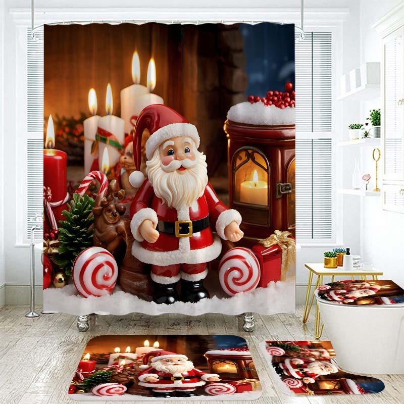 Weihnachtsgeschenke Badezimmer Duschvorhang Teppich Set Weihnachtsmann Schneemann Frohes Neues Jahr Polyester Duschvorhänge Badezimmer Dekor
