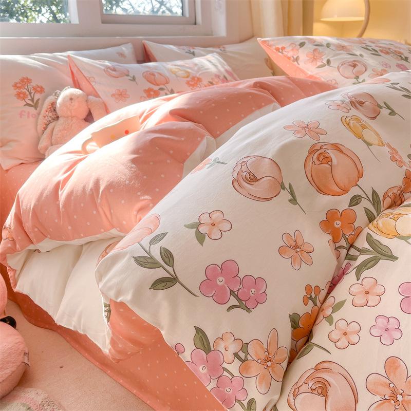 Bedding Four-piece Set, Cotton Pure Cotton Floral Quilt Cover, Bed Sheet Dormitory Three-piece Set