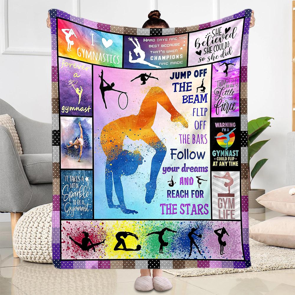 Gymnastics Word Cloud Art Blankets Are Suitable for Living Rooms, Bedrooms, Camping, and Other Places, Making Them an Ideal Choice for Gifts.