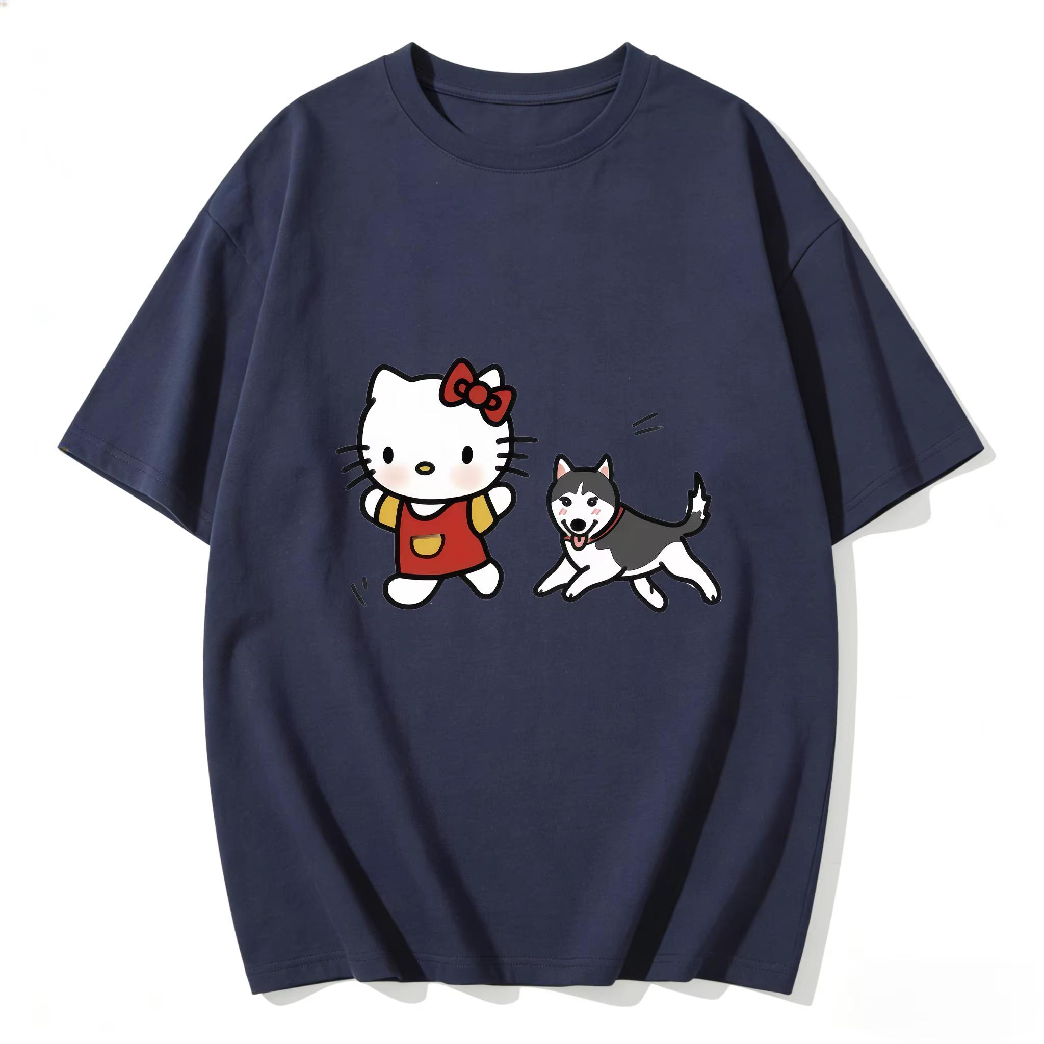 

2026 new Summer HelloKitty Cute Graphic Tee Casual Short Sleeve Cotton Top for Women Girls Kawaii Cartoon Print Streetwear S