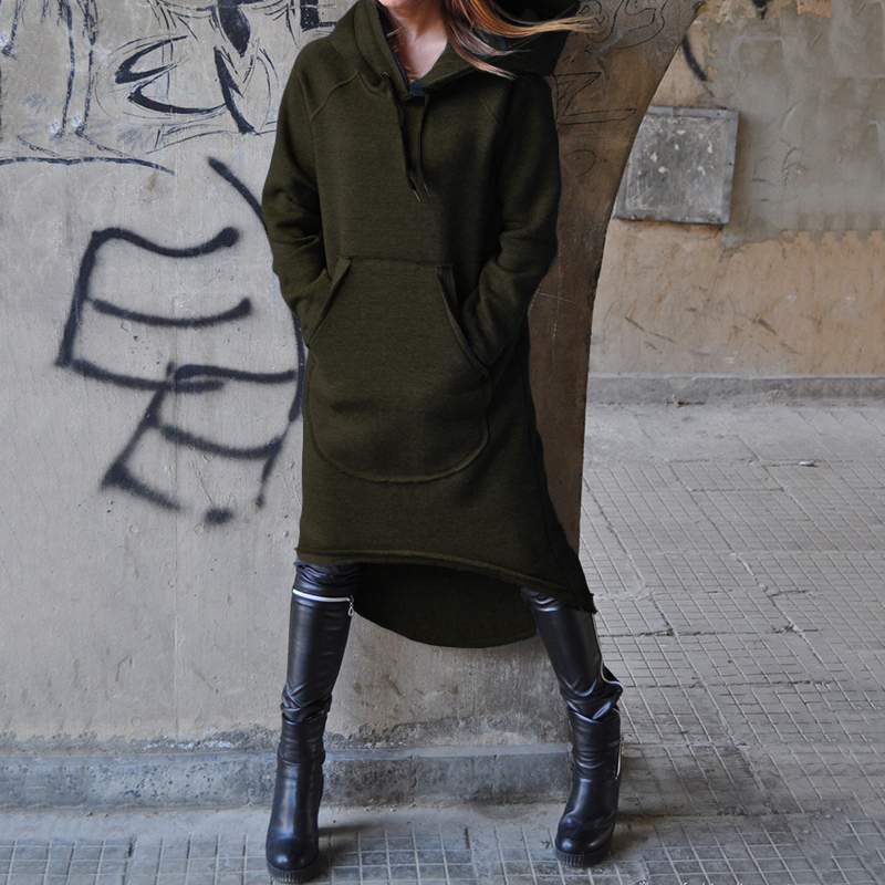 Automne et Hiver Veste Irrégulière à Capuche Grande Taille pour Femme Sweat-shirt Long