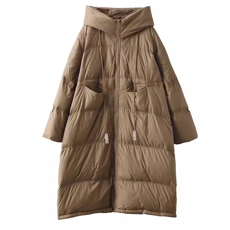 Large version long white duck down jacket women's 2025 winter fashion retro thickened hooded loose knee jacket tide