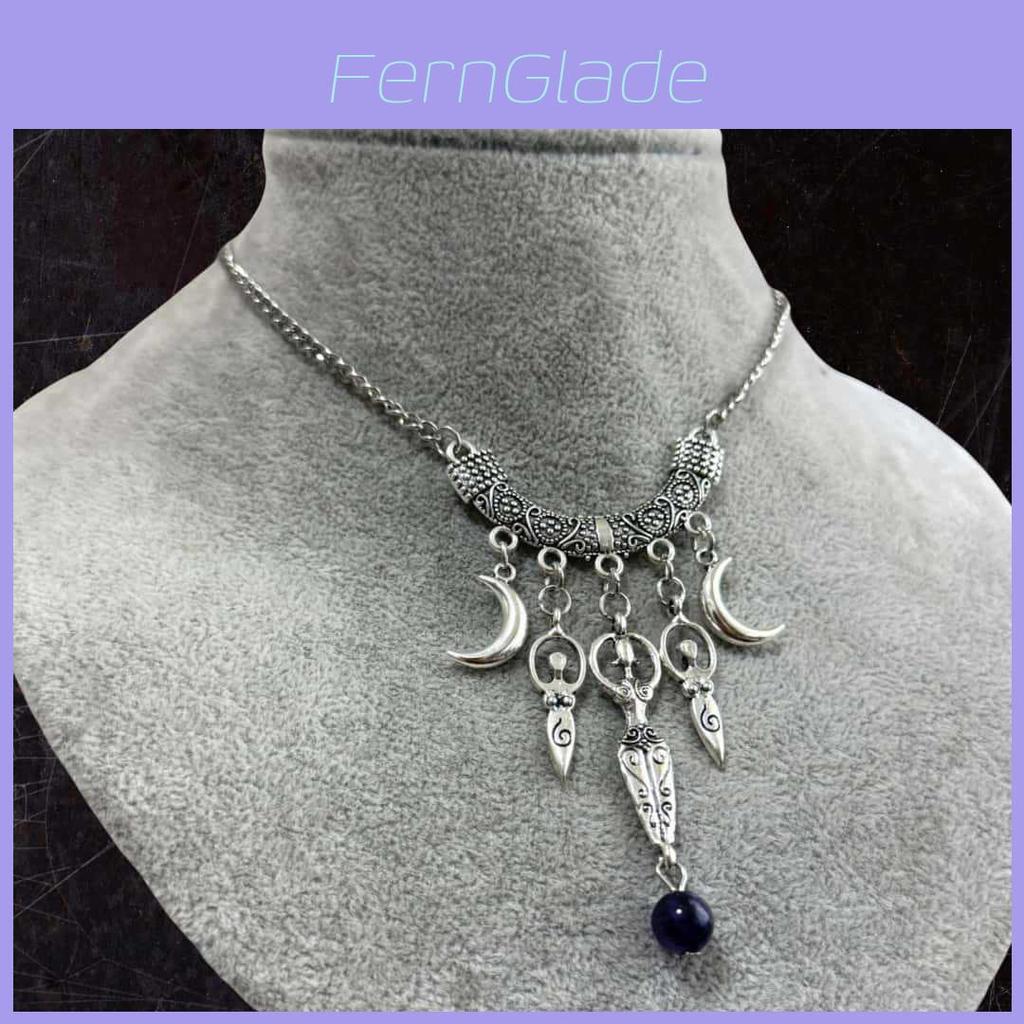 Gothic Moon Pendant Necklace With Amethyst Crystals For Women Jewelry Collection