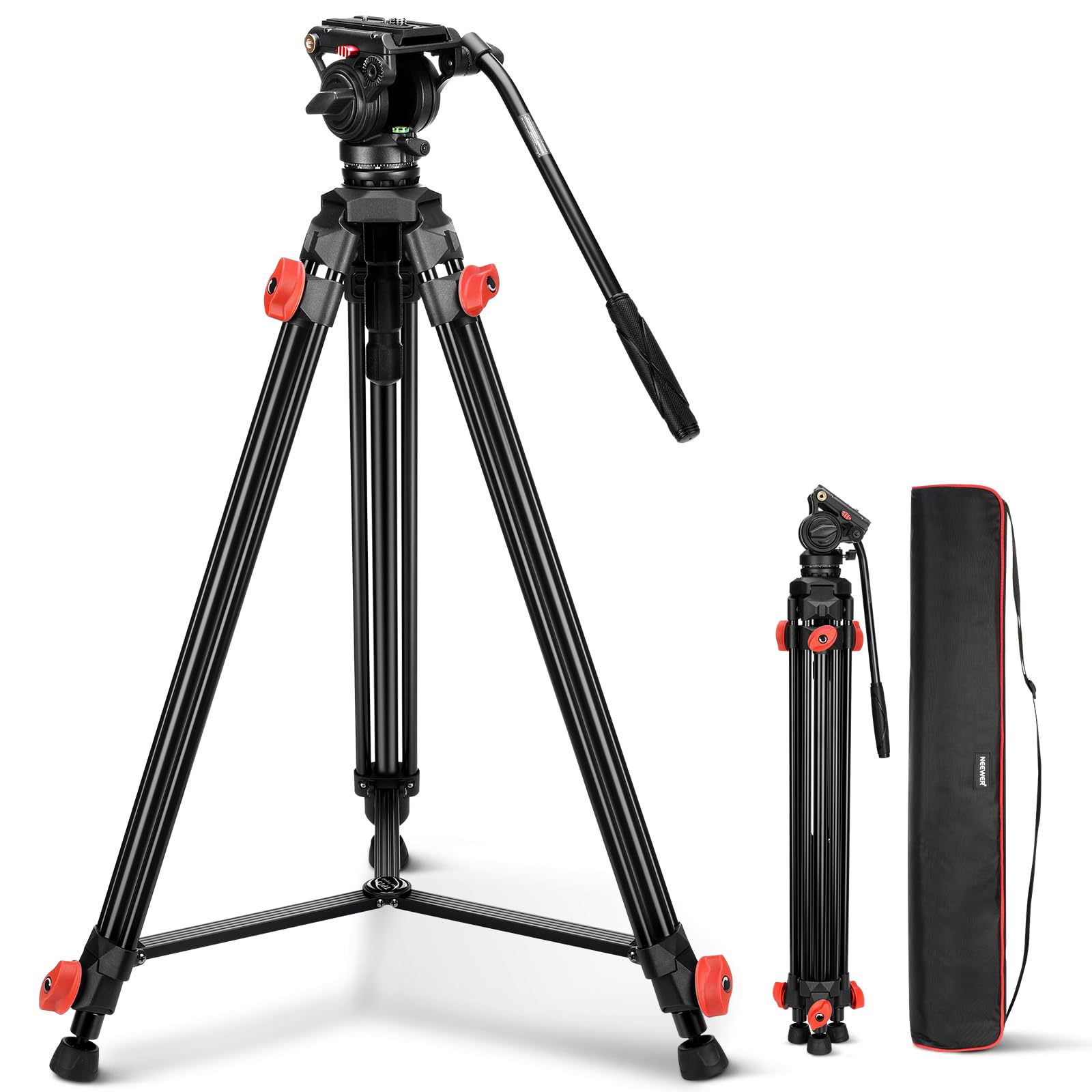 NEEWER Video Tripod Camera Tripod with Fluid Aluminum Portable Camera Tripod Stand for DSLR Compatible with Manfrotto QR Maximum Load TP73 Head, чёрный