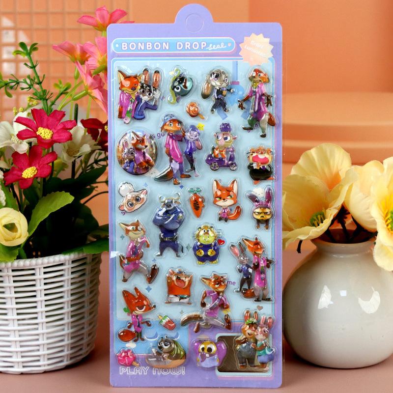 4pcs Zootopia 3d Embossed Crystal Sticker Blind Box Diy Mobile Phone Case Decoration Student Stationery Handbook Sticker Gift