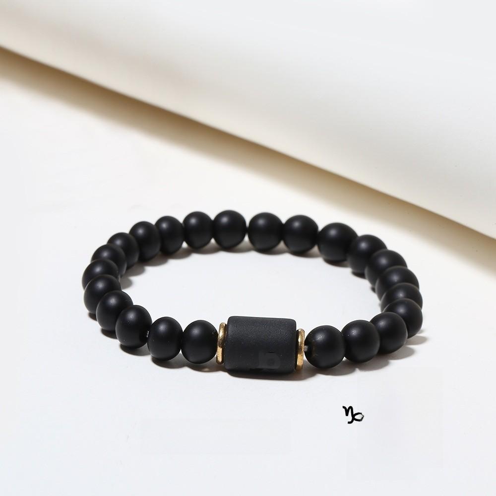 Twelve Constellations Beaded Elastic Bracelet For Men And Women With Black Matte Agate For Travel Gifts