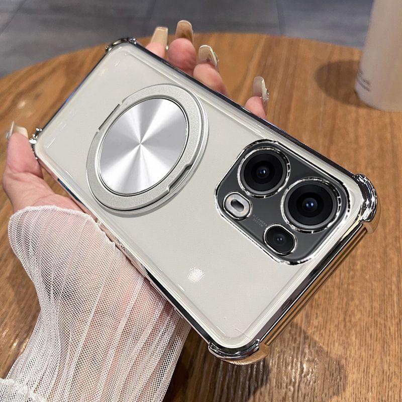 For OPPO Reno 13 Pro Case Transparent Electroplating 360° Rotating Bracket TPU Anti-fall Cover For OPPO Reno13 Pro Funda