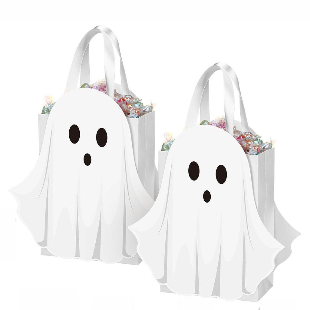 Halloween White Ghost Candy Bag Paper Party Favour Treat with Handle 1 5 10 Pack