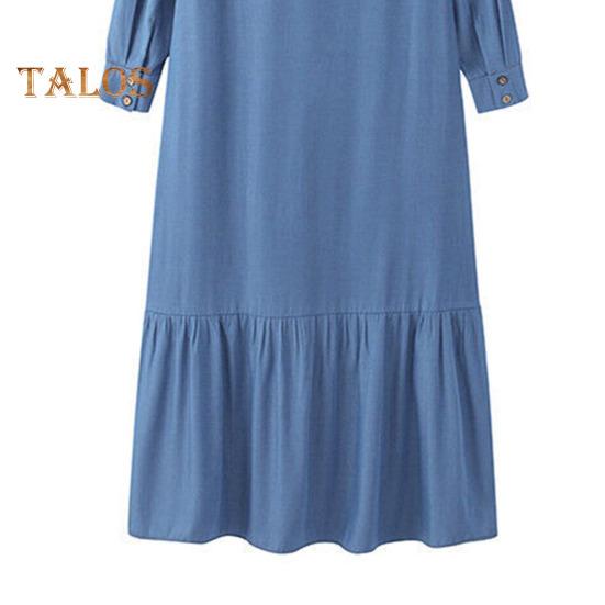 Rochie maxi pentru femei Guler răsturnat cu mânecă lungă Cardigan cu un singur piept, largi, de culoare uni, cu volane, tiv fluid, călătorie, primăvară vară