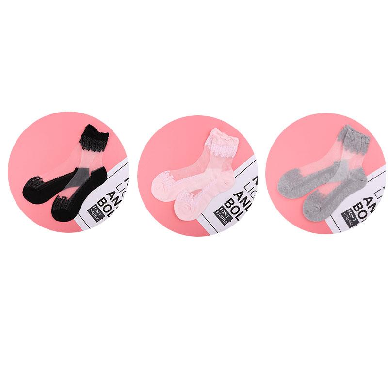 3/5 Pairs New Product Crystal Silk Tide Socks Women Breathable Sexy Black Lace Girls Nylon Casual High Quality Sox New Year Gift