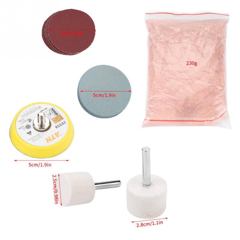Glass Polishing Kit Glass Scratch Removal Kit Cerium Oxide Polishing Powder Felt Polishing Wheel Disc Pad with Drill Adapter Glass Abrasive Disc Set