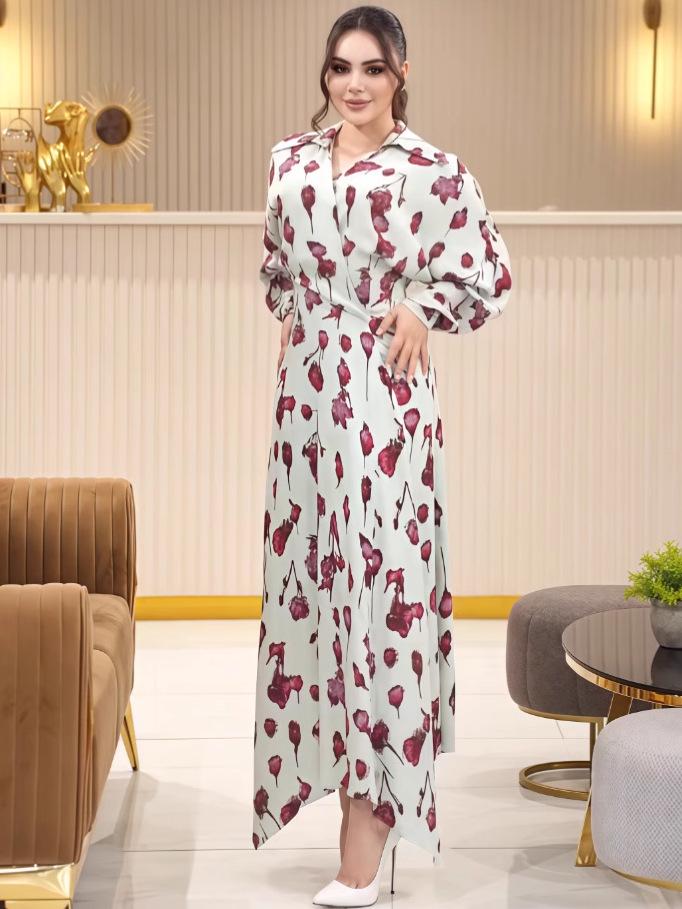 2025 Autumn Waist-Slimming Print Long Dress: European & American Fashion