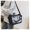 Clear Transparent Nylon Shoulder Bag for Women Fashionable Visible Panel Crossbody Purse Cute School Backpack CLE