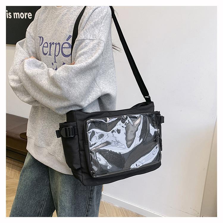 Clear Transparent Nylon Shoulder Bag for Women Fashionable Visible Panel Crossbody Purse Cute School Backpack CLE
