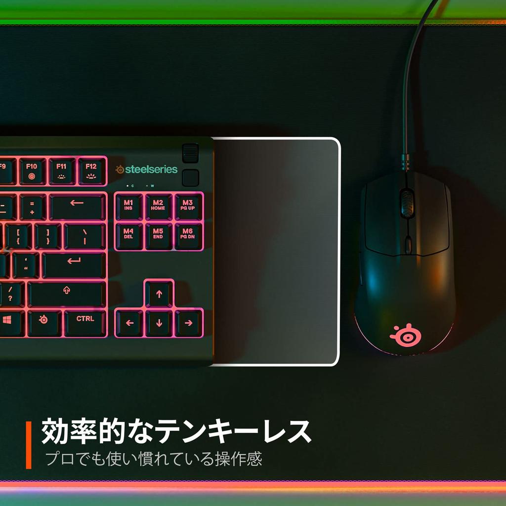 SteelSeries Apex 3 TKL Gaming Keyboard, Tenkeyless, Wired, Japanese Layout, Silent Switches, IP32 Water Resistant, 24-Key Simultaneous Pressing, Black