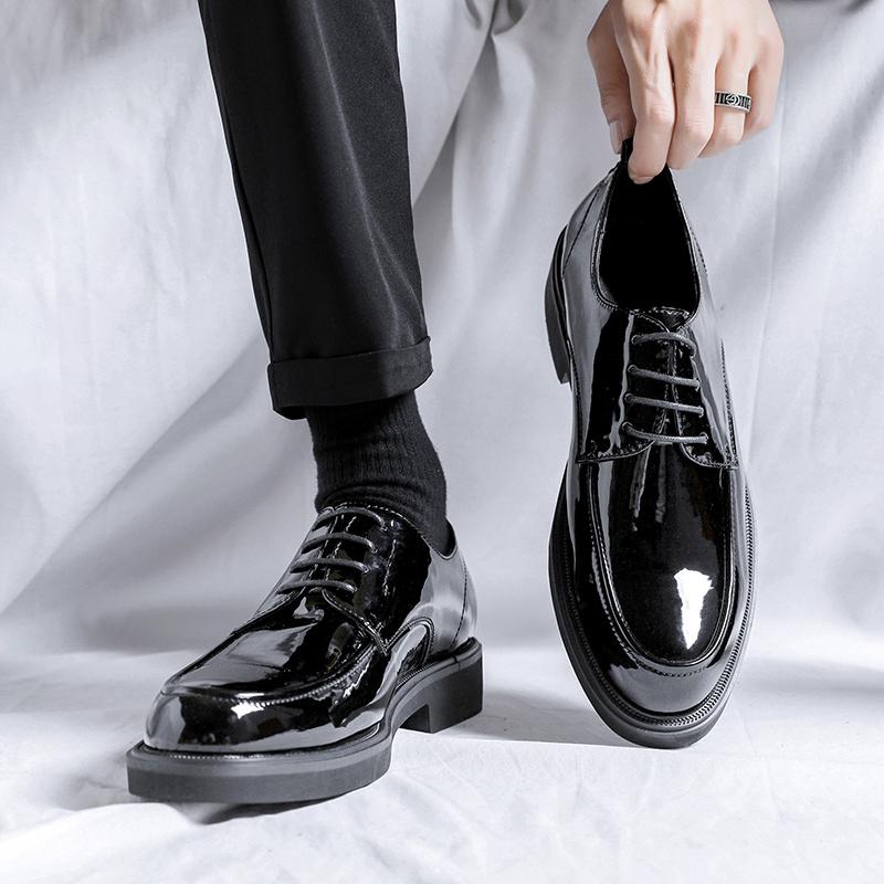 Business Formal Patent Leather Shoes Men 2024 Spring Men Shoes Low-top Solid Wedding Shoes Black Fashion Oxford Office Shoes