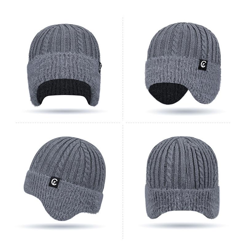 Wool Hat Scarf Two-Piece Winter Knitted Hat for Men Women Outdoor Riding Windproof Ear Protection Warm Hat