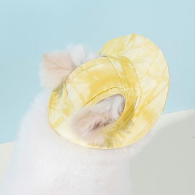 Pet Sun Hat Drawstring Adjustable Tie-Dye Denim Pet Hat Breathable Sun Protection Hat with Ear Holes for Dogs And Cats