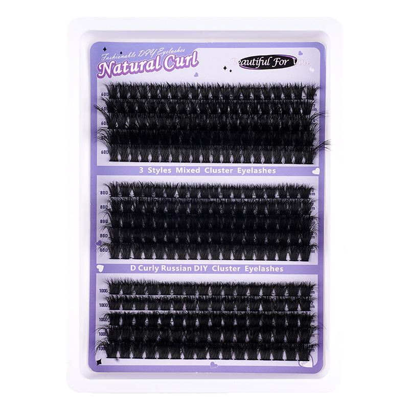 3D Europäisch und Amerikanisch 300 Büsche Großvolumig Dichte D-Song Falsche Wimpern Set Natürliche Biegung DIY Segmentierte Wimpern