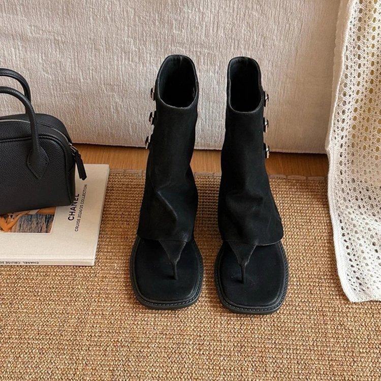 [Armano] Inner heightening black retro belt buckle clip-toe sandals 2025 versatile and thin cool boots women's summer