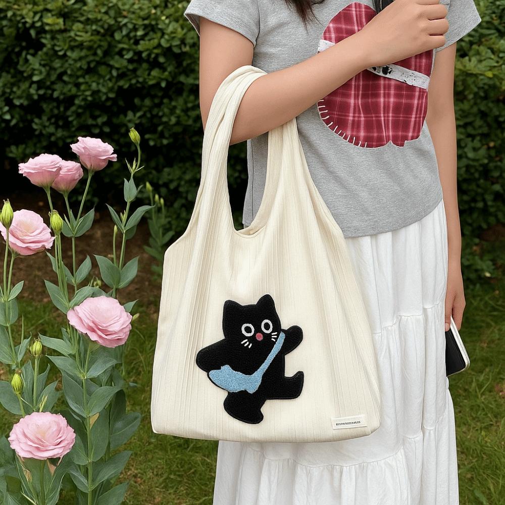 Tasche im koreanischen Stil mit Cartoon-Tieren, große Kapazität, Damen-Achseltasche, Canvas-Umhängetasche, Damen