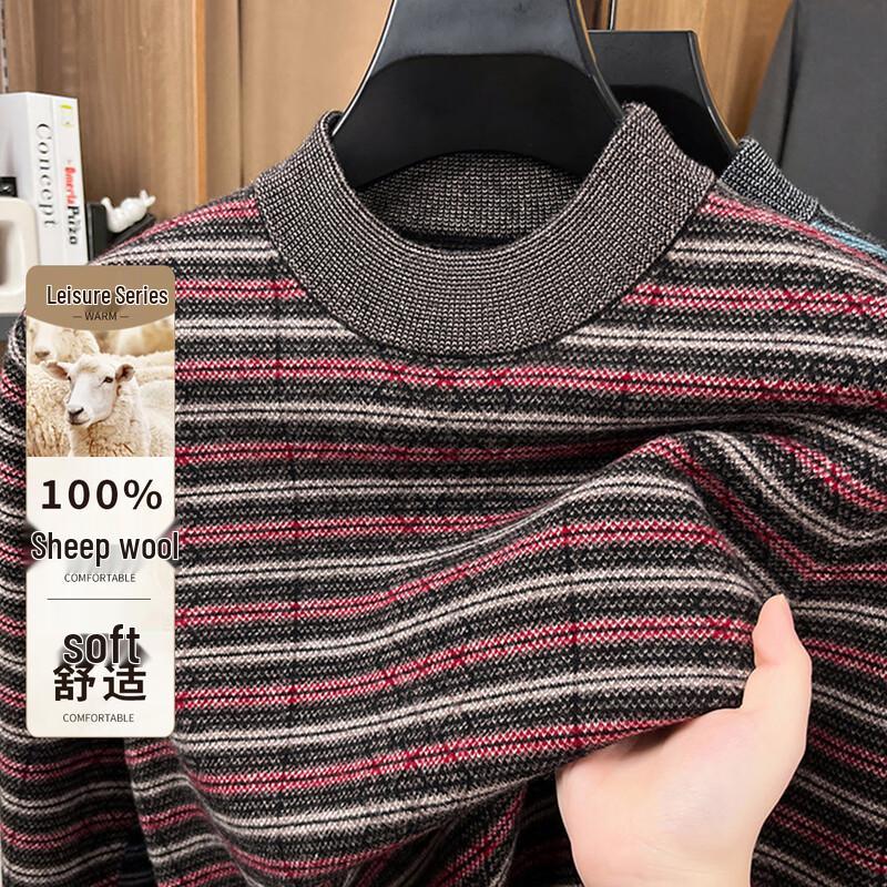 

Antonio Men s 100% Merino Wool Striped Jacquard Round Neck Sweater L (50)