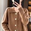 Women's Soft Breeze Polo Knit Cardigan - Lapel, Solid Color, Loose Fit, Slimming, Soft Texture, Long Sleeve Sweater Top.