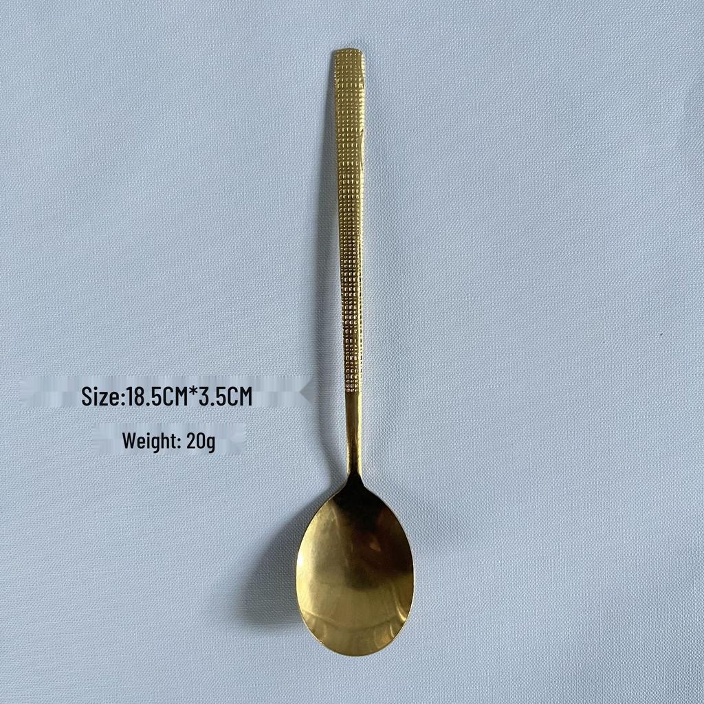 Stainless Steel Hammered Long-Handle Spoon, Stylish Western Cuisine Soup & Teaspoon for Adults