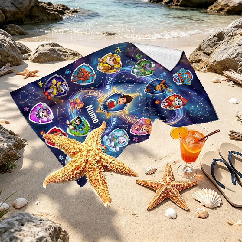 Custom Name Personalized PAW Patrol Print Beach Towel, for Trip Camping Beach Party Home Decor, Birthday Gift for Family & Friends