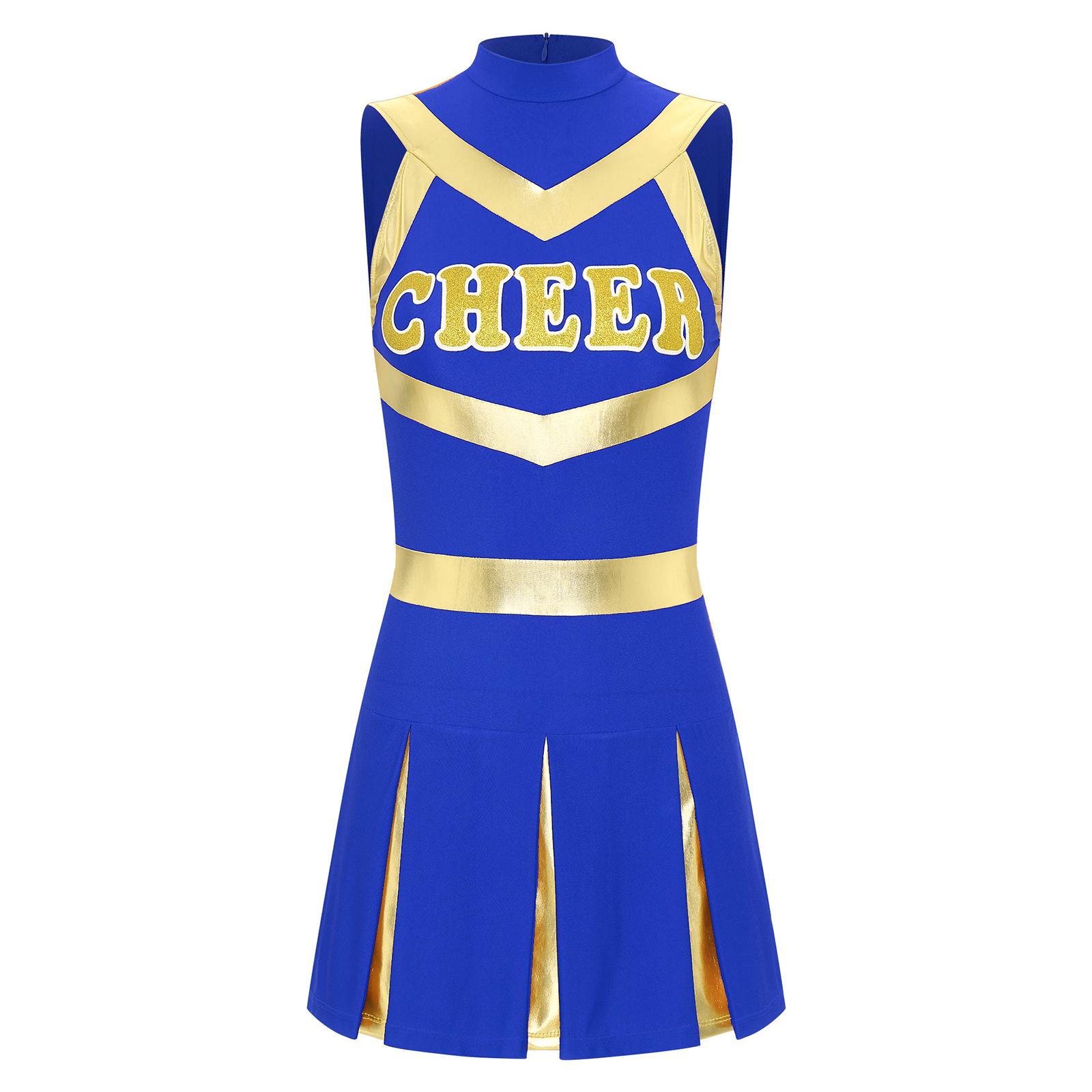 

Жіноча блискуча сукня чирлідерки без рукавів плісована з принтом молодіжна шкільна форма костюм на Хелловін L королівський синій колір