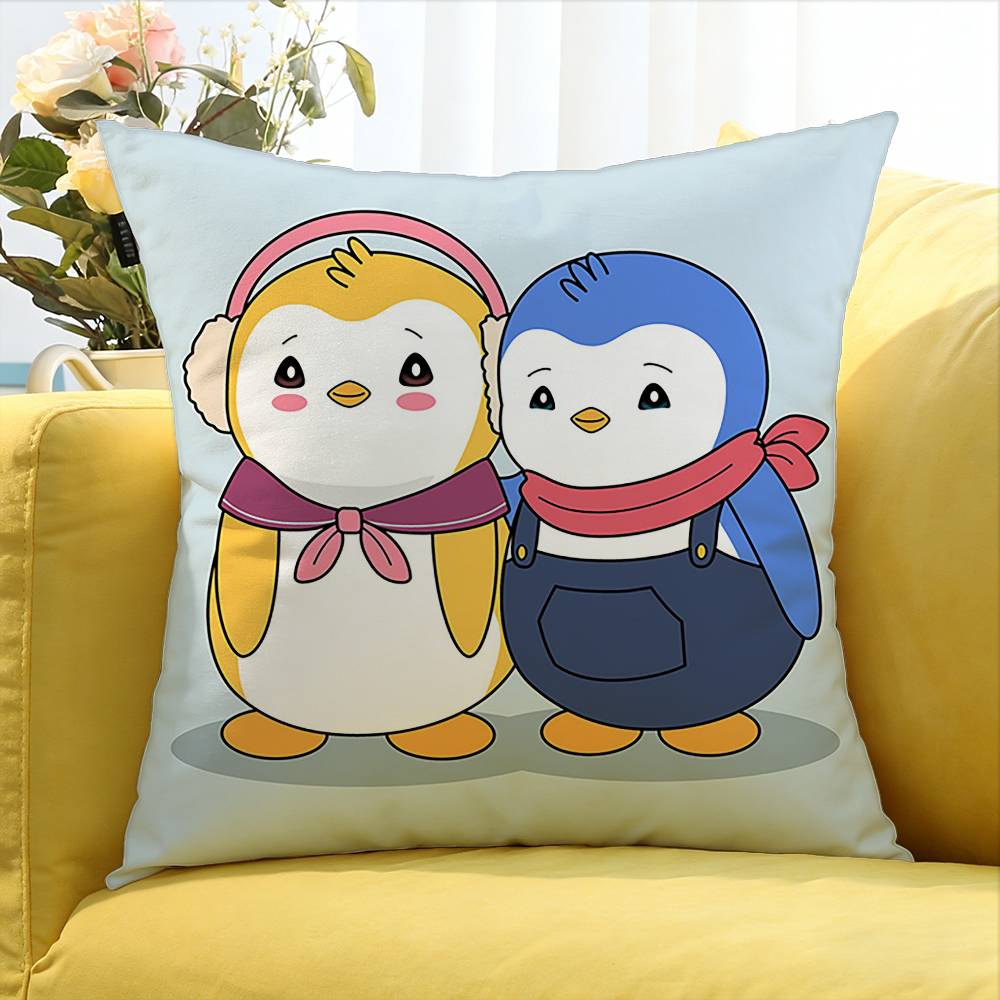 Cute Pudgy Penguin Various Sizes Square Pillow Case For Car Home Bedchamber Decor