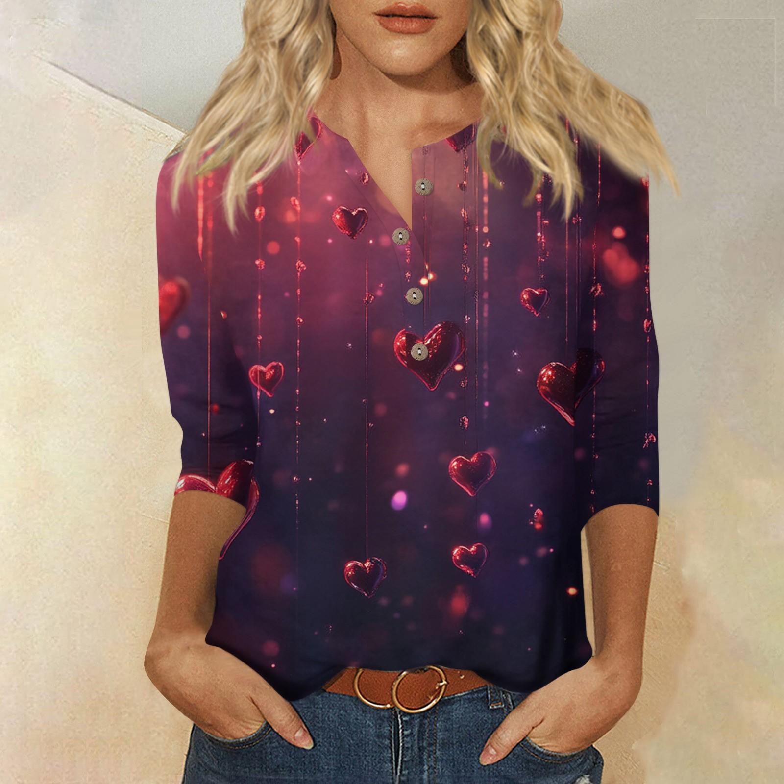 

Женская мода повседневная блузка с пуговицами и рукавом 3/4 с принтом ко Дню святого Валентина XL