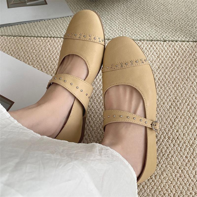 Fashion IPPEUM  Mary Jane Shoes Women Flat Shoes Red PU Leather Round Toe 2025 New Black Ballet Flats