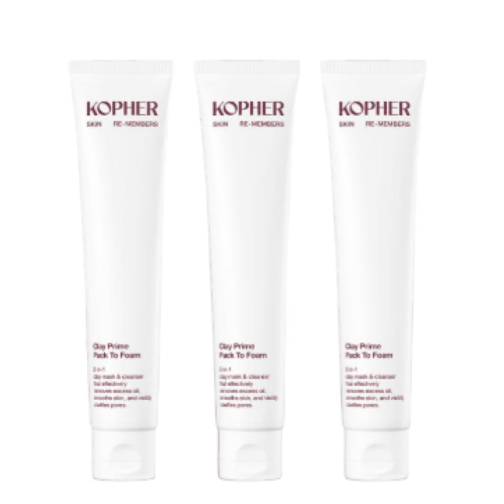 KOPHER Clay Prime Pack-to-Foam Cleansing Foam Pore Pack Mild 80ml x 3ea Value Set